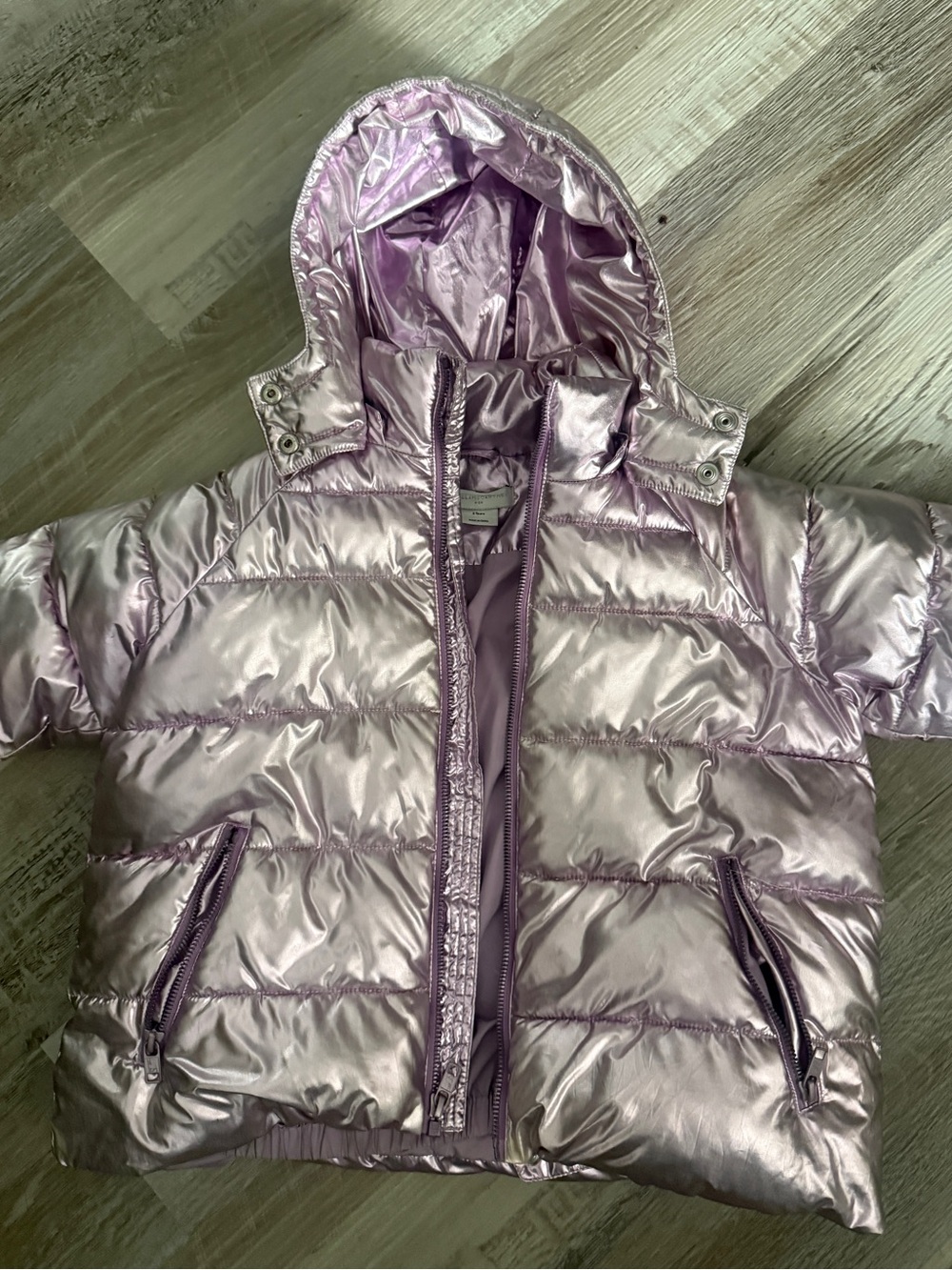 Stella McCartney Metallic Lilac Kids Puffer Jacket with Hood Detachable